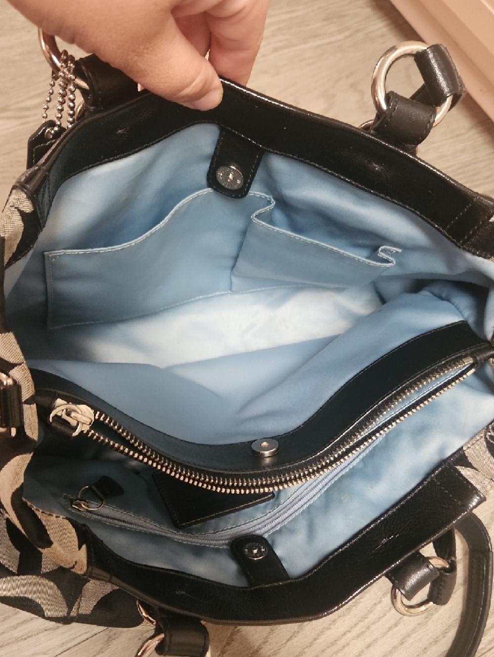 Coach Black & Gray Signature Tote Shoulder Bag - Picture 12 of 15